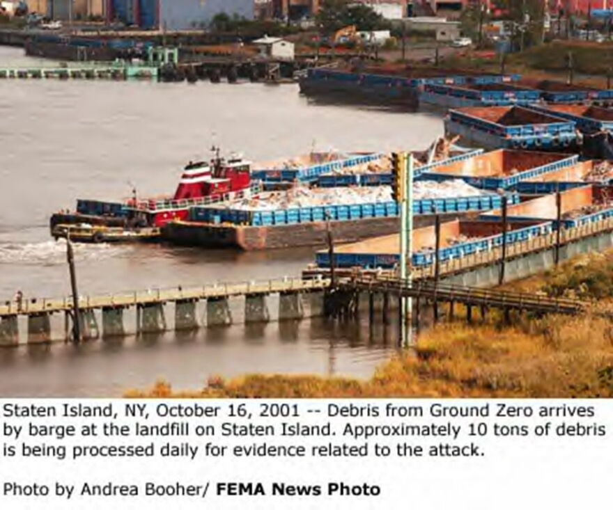 The New York Department of Sanitation loaded approximately 500 barges - each containing 600 tons of material - and delivered them to Fresh Kills.