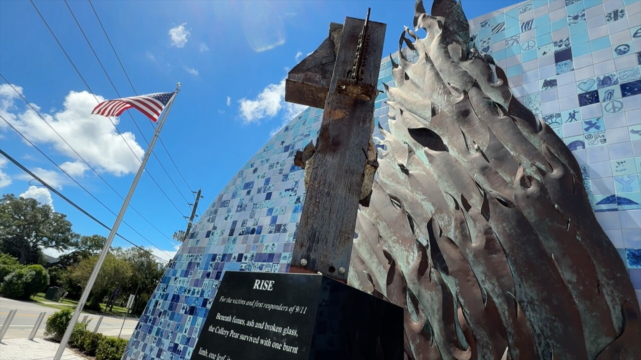 The Rise St. Pete Monument is located in the Warehouse District. The centerpiece is steel recovered from Ground Zero. It stands 9 feet tall and weighs 4,000 pounds. The copper phoenix wing spans 25 feet. The sculpture is backed by a semi-circular wall symbolizing a sunrise and rebirth.