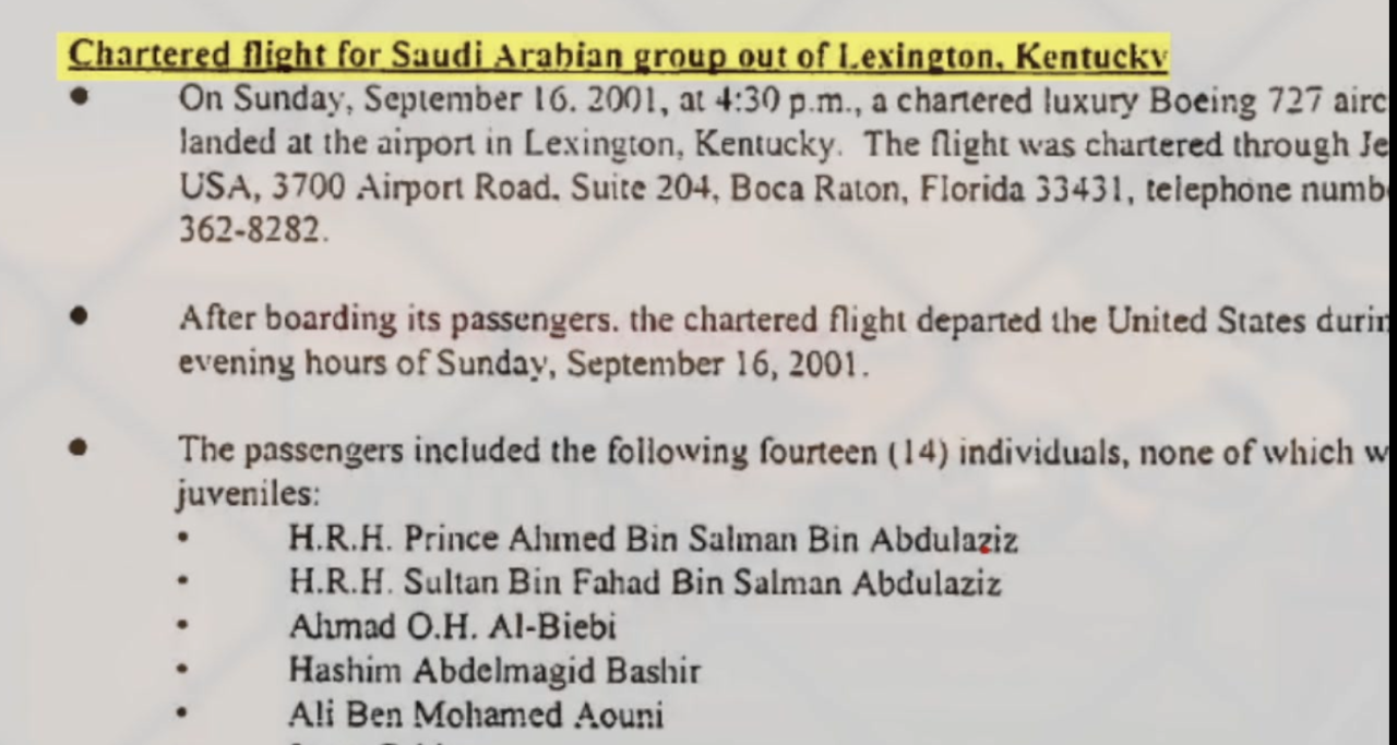 FBI memo Saudi charter flight