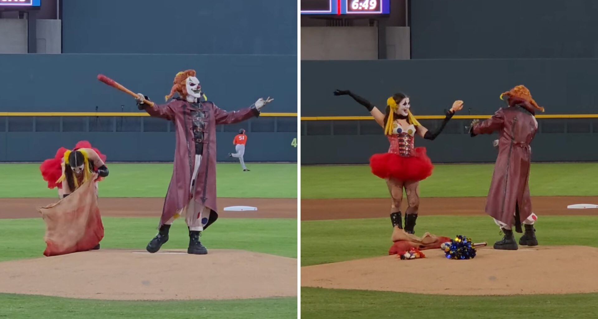 Halloween Horror Nights Icons Jack and Chance Throw First Pitch at Las Vegas Aviators Game