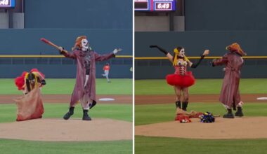 Halloween Horror Nights Icons Jack and Chance Throw First Pitch at Las Vegas Aviators Game