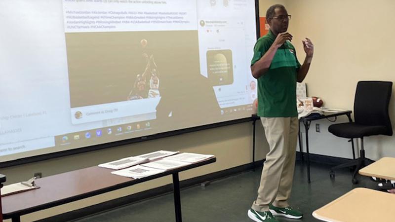 Charlie Ward Visits Sports Marketing Class