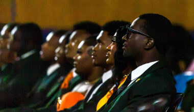 Attendees watch FAMU’s episode of “The College Tour” during the Sept. 11 red-carpet screening at Lee Hall Auditorium. The event brought together students, faculty, staff, administrators and community members to celebrate the University’s featured student cast. Photo courtesy: Jeff Adams, FAMU University Photographer