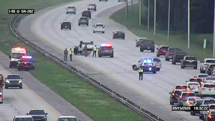 Traffic Alert: 3 southbound lanes of I-95 at Butler Blvd. closed due to crash with injuries