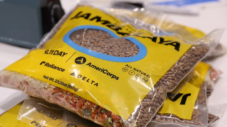 Nearly 1,000 Northeast Florida volunteers packaged 335,000 packages of red lentil rice on Sept. 11, 2021. The event commemorated the 25th anniversary of the 9/11 terror attacks with a corporate volunteerism event inside the University of North Florida arena in Jacksonville.