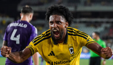 Steven Moreira of the Columbus Crew reacts during Wednesday