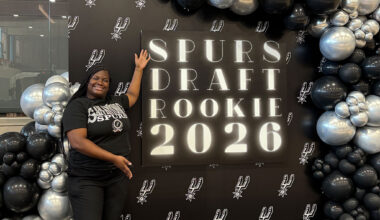 FAMU School of Business and Industry student Faith Paul poses at the San Antonio Spurs Draft Rookie 2026 event during her summer experience as an NBA HBCU Fellow with the organization.