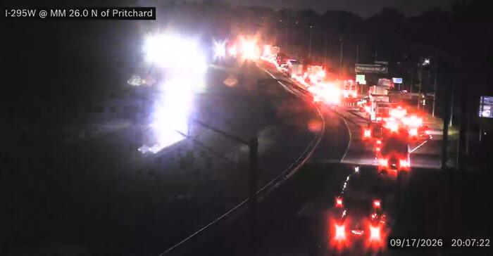All lanes of I-295 South blocked at Pritchard Road due to crash