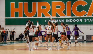 Miami wins first match of the season, taking down LSU in four sets