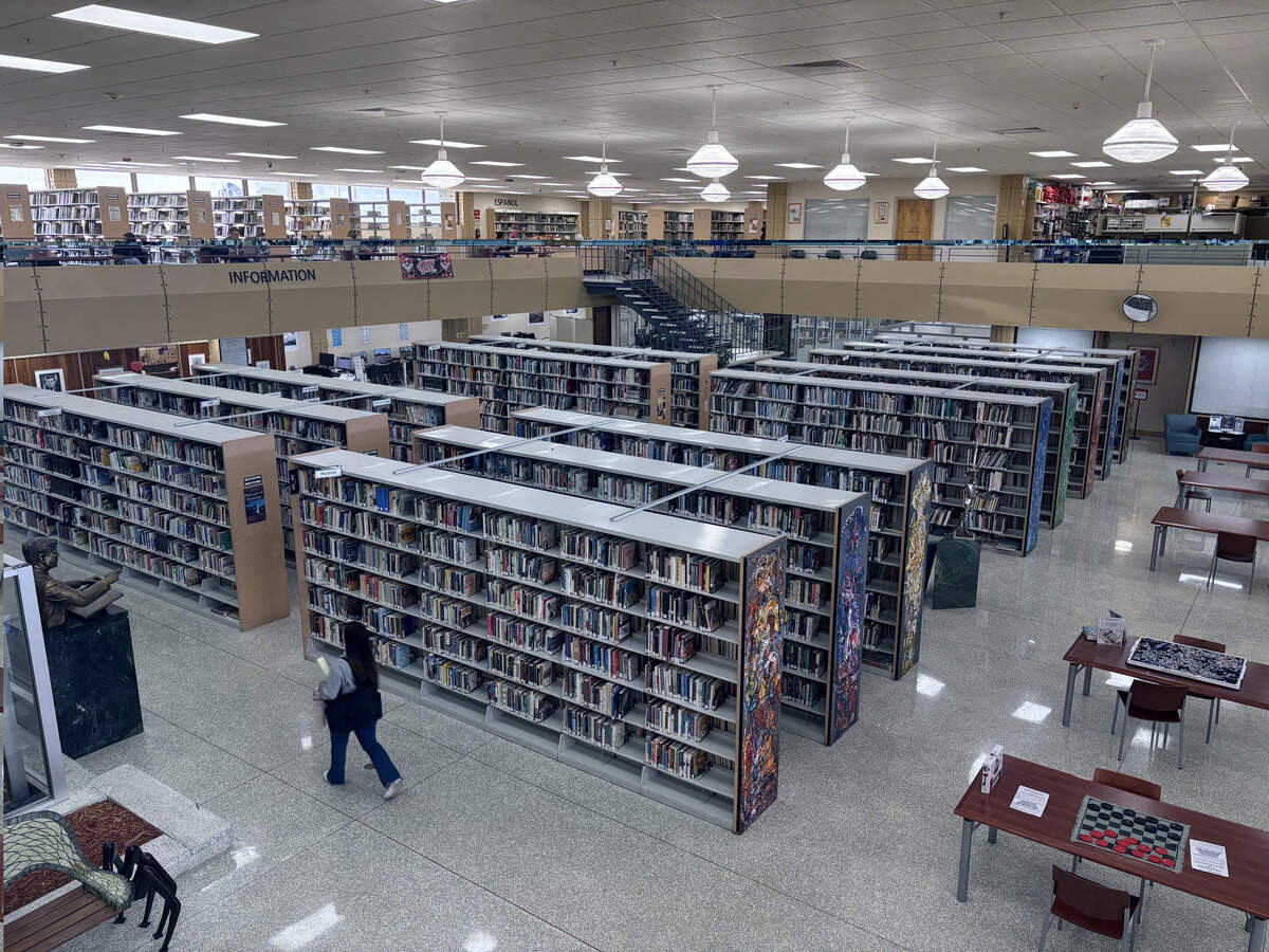 General view of the John F. Kennedy Memorial Library in Hialeah from the second floor. Under a proposal from Mayor Bryan Calvo’s administration, a museum would occupy the center of the first floor.
