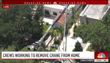Video showed a second crane toppled onto a house in Fort Lauderdale Thursday, hours after another crane and truck that overturned onto the house, damaging part of the roof and back wall. Fort Lauderdale Fire Rescue said no one was injured in the first incident that occurred at around 9:15 a.m. in the 800 block of Southeast 8th Street. The footage taken by fire rescue shows a crane leaning on a home, and the truck attached to it dangling in the air, with only one tire in the ground. It was not immediately clear what caused the crane to fall. Chopper 6 video shows damage to a portion of the roof of the home, which a friend of the homeowner said was under construction. #crane #fortlauderdale #home #crash