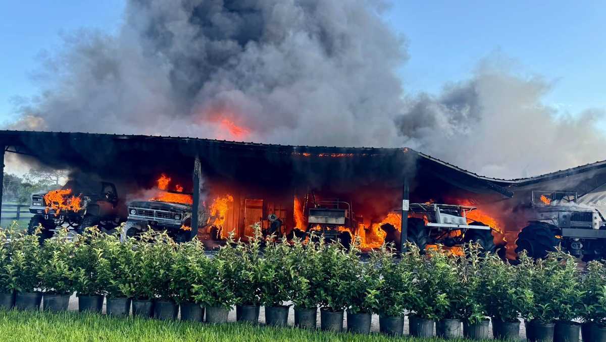 Firefighters battle pole barn fire in Martin County