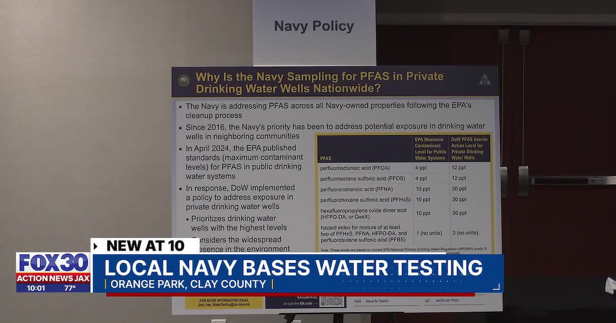 Navy urges well water testing for PFAS near three Jacksonville area bases – 104.5 WOKV