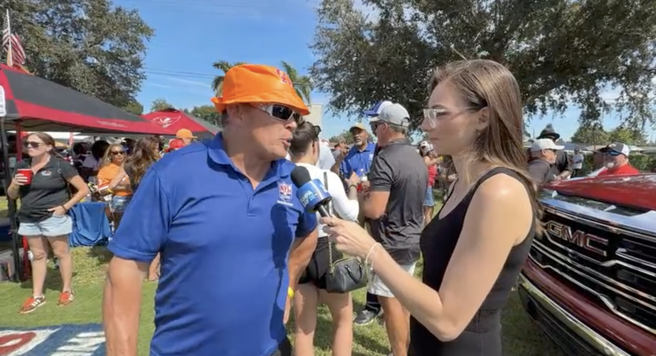 Mark Urbanski speaking with Tampa Bay 28's Haley Zarcone ahead of the football game Sunday.