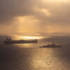 A U.S. Navy ship, the USS Rafael Peralta, takes part in a maritime blockade against an Iranian-flagged ship attempting to sail toward an Iranian port on April 24. The photo was provided by U.S. Central Command.