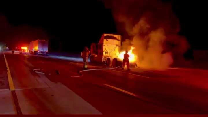 Tractor-trailer fire blocks traffic on Florida’s Turnpike