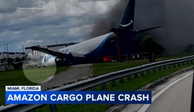 Pilot seen jumping from Amazon cargo plane after crash at Miami airport