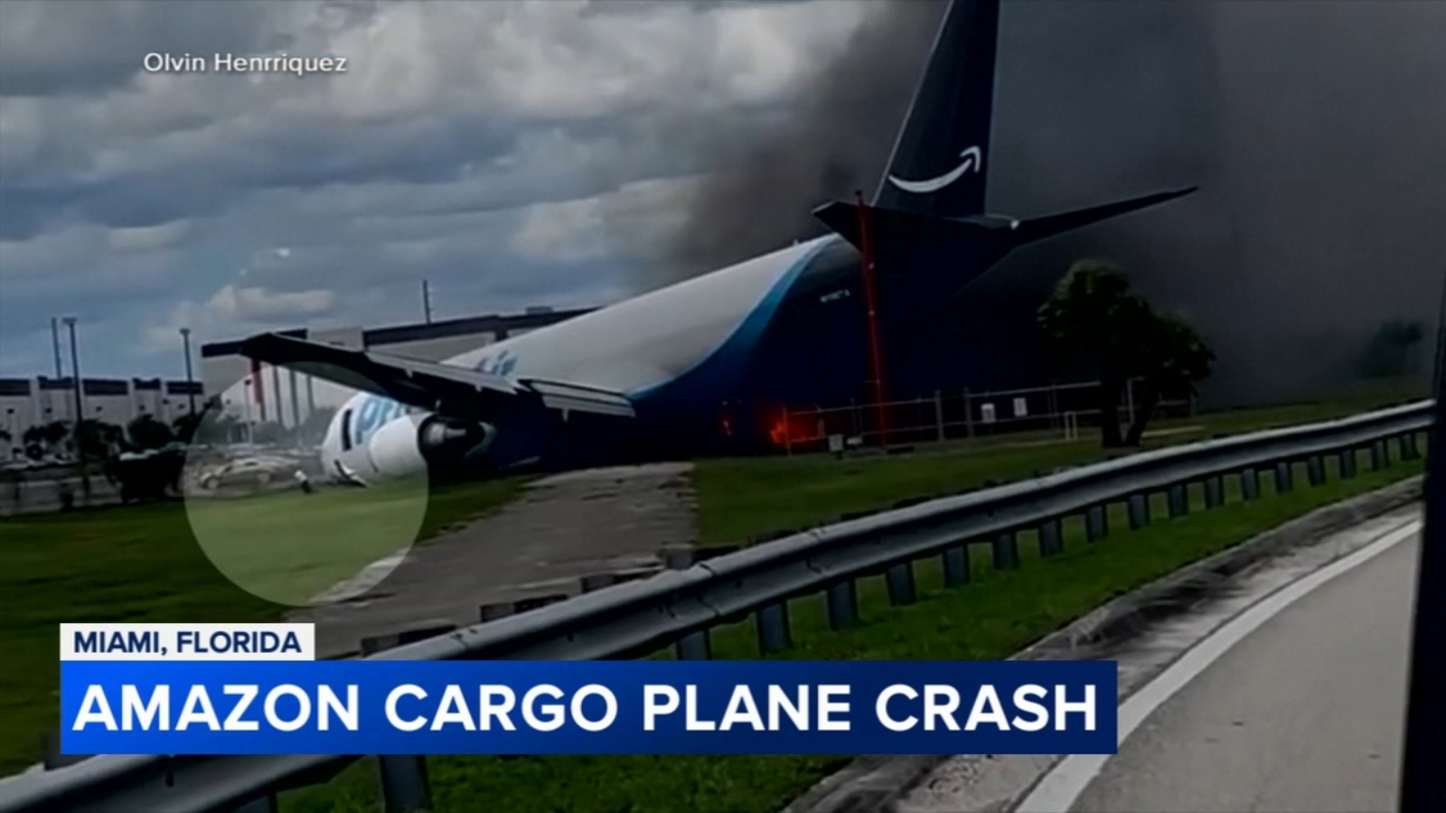 Pilot seen jumping from Amazon cargo plane after crash at Miami airport