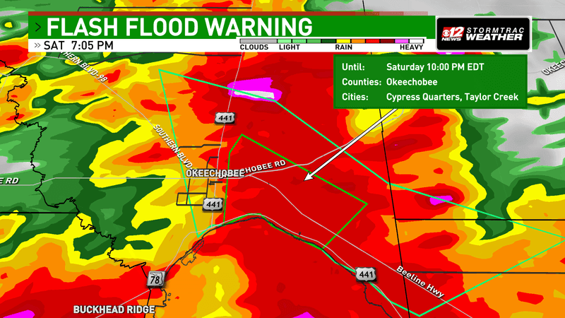 A Flash Flood Warning is in effect for Okeechobee County until 10 p.m. (WPEC)
