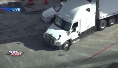 Small sinkhole opens up beneath semi-truck in NW Miami-Dade, shutting down NW 79th St between 27th and 32nd Ave - WSVN 7News | Miami News, Weather, Sports