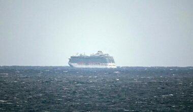 The Regal Princess Cruise ship is seen at sea about 5 miles off the coast of Fort Lauderdale, Fla., Sunday, March 8, 2020. The cruise ship was being held off the coast of Florida Sunday as the ship waits for test results on whether two crew members have contracted the new coronavirus. The crew members in question had transferred from the Grand Princess cruise ship in California where nearly two dozen on board have tested positive for the virus, including multiple crew members. (Joe Cavaretta/South Florida Sun-Sentinel via AP)