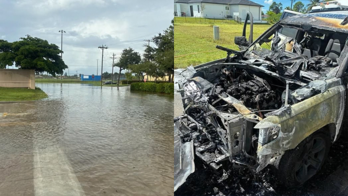 Cape Coral fire crews respond to vehicle fire, rescue stranded drivers from flooded roadway