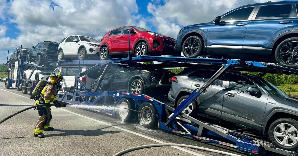 Semi-truck car hauler engulfed in flames on Turnpike in Stuart | Martin County