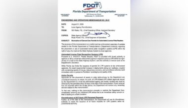 Florida DOT revokes general use permits for automated license plate readers