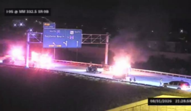 Vehicle fire in Duval County closes 2 southbound lanes on I-95 at SR-9B