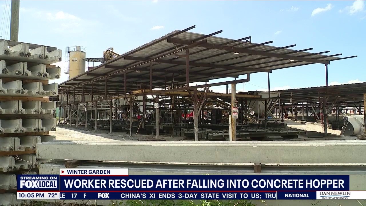 Worker hurt after falling into concrete hopper
