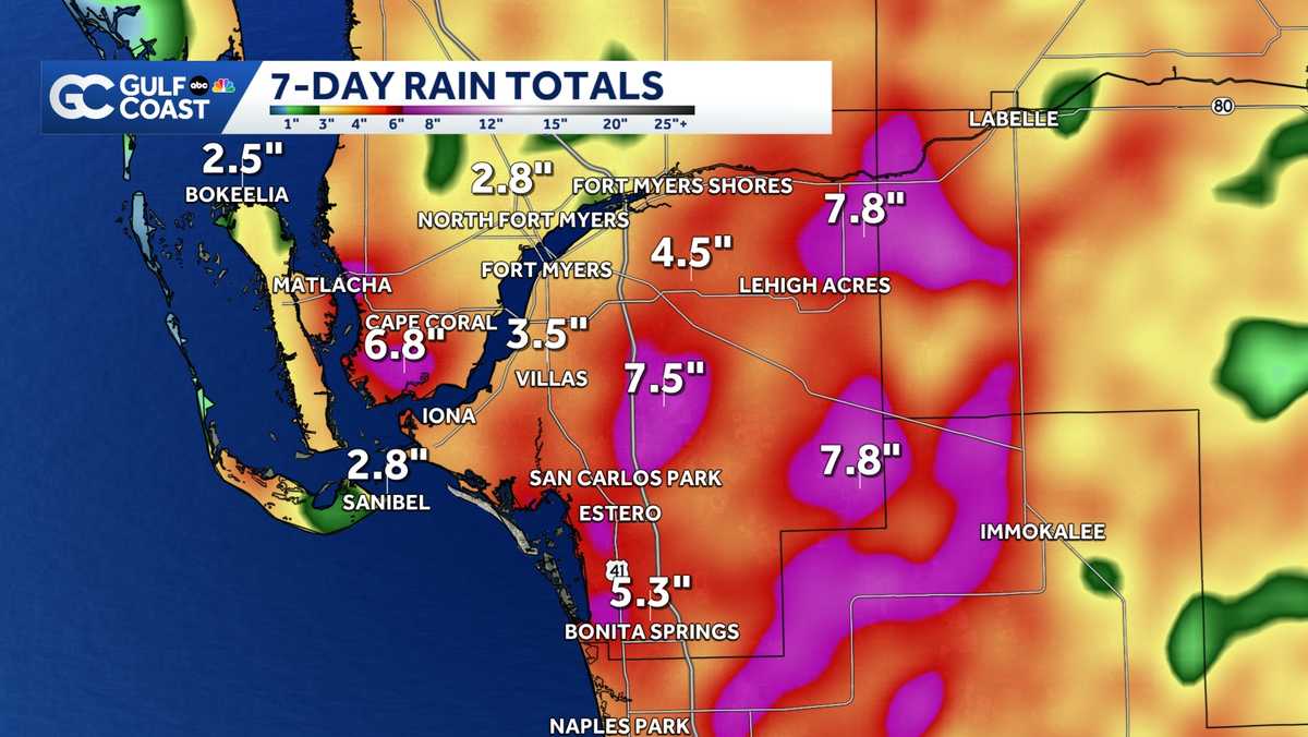 How much rain has fallen recently in Southwest Florida?