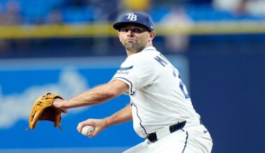 Tampa Bay Rays pitcher Nick Martinez delivers to the Athletics during the first inning of a baseball game Wednesday, Sept. 16, 2026, in St. Petersburg, Fla. (AP Photo/Chris O'Meara)