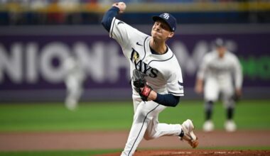 Tampa Bay Rays starting pitcher Griffin Jax throws to home plate during the first inning of a baseball game against the Boston Red Sox, Sunday, Sept. 20, 2026, in St. Petersburg, Fla. (AP Photo/Phelan M. Ebenhack)