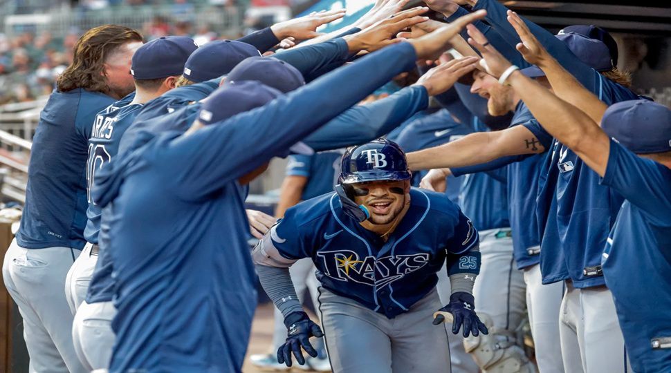 Tampa Bay Rays' Jorge Mateo flips his bat away after hitting a two-run single against the Atlanta Braves during the second inning of a baseball game, Wednesday, Sept. 9, 2026, in Atlanta. (AP Photo/Erik S. Lesser)