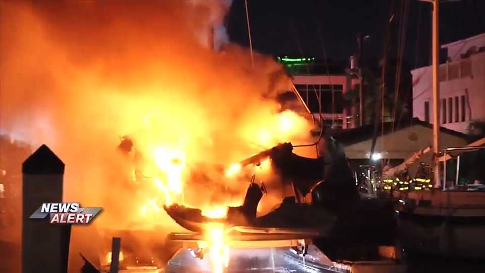 Yacht erupts in flames at Fort Lauderdale marina, causing fire crews to respond - WSVN 7News | Miami News, Weather, Sports