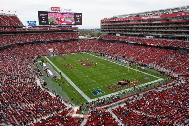 Football fans head to their seats before the start of the NFL game at Levi's Stadium in Santa Clara, Calif., on Sunday, Sept. 20, 2026. The San Francisco 49ers defeated the Miami Dolphins 35-13. (Jose Carlos Fajardo/Bay Area News Group)
