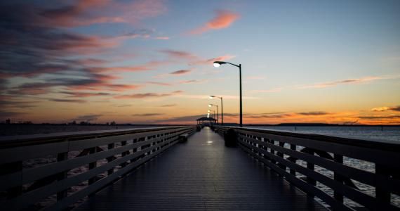 Ballast Point Pier extending into Tampa Bay at sunset