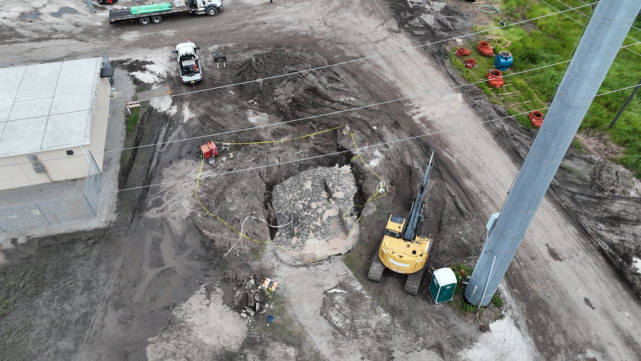 The site where the spill happened off of Sea Splash Way next to Aquatica's parking lot on Sept. 18. (Spectrum News)