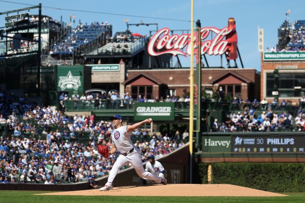 Cubs starter Matthew Boyd delivers against the Marlins in the first inning Thursday, Sept. 24, 2026, at Wrigley Field. (Chris Sweda/Chicago Tribune)
