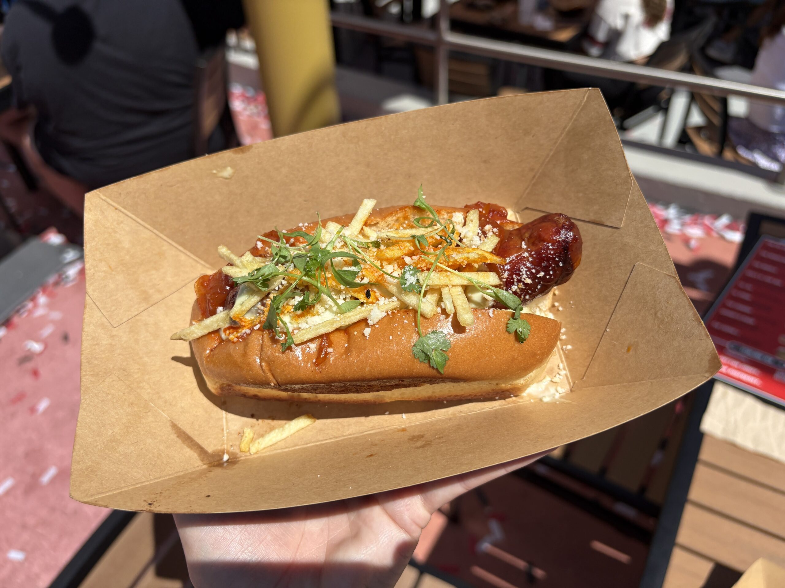 The Brazilian hot dog from Fat One's Hot Dogs & Italian Ice at Universal CityWalk Orlando