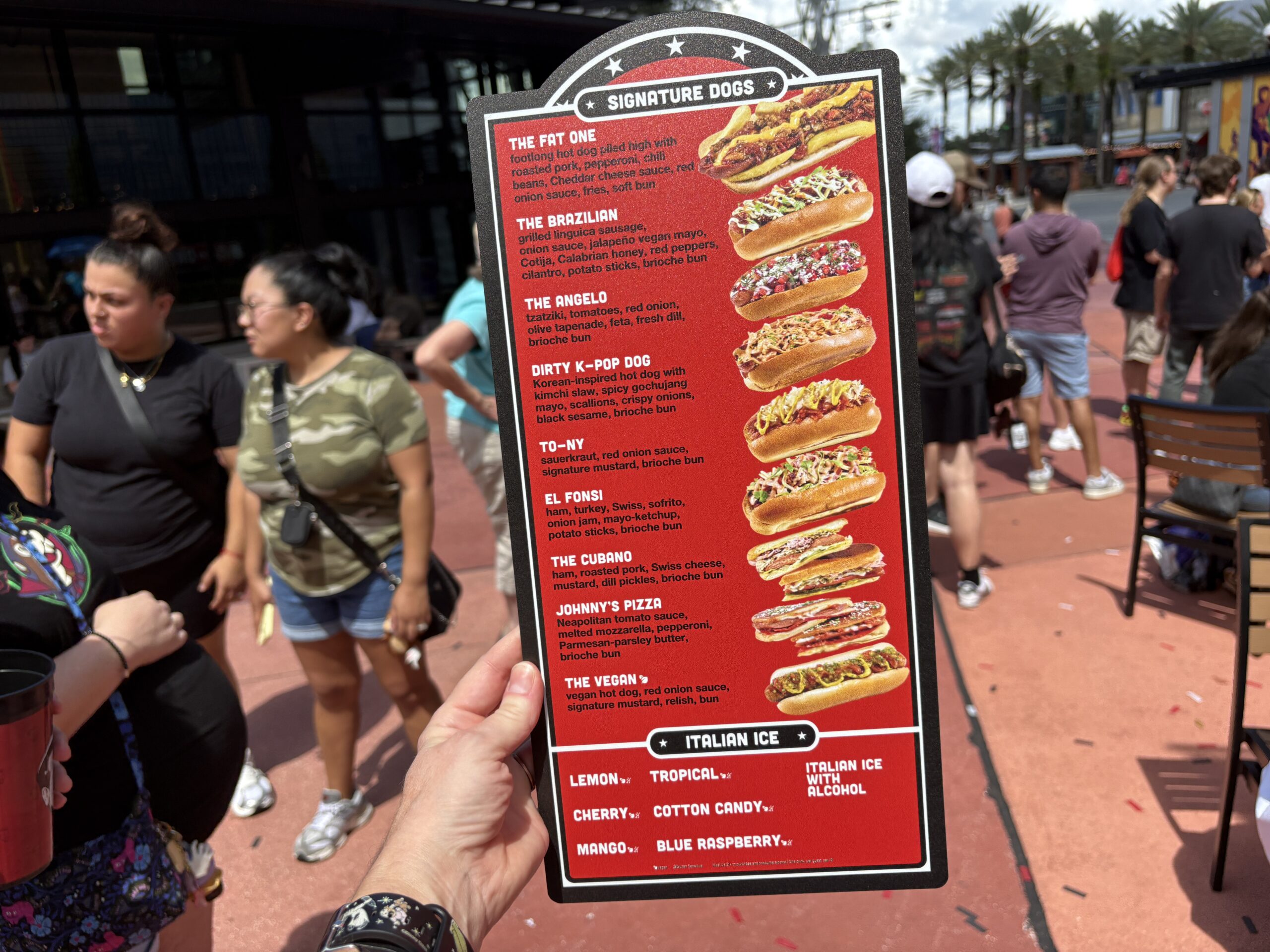 Menu for Fat One's Hot Dogs & Italian Ice at Universal CityWalk in Orlando