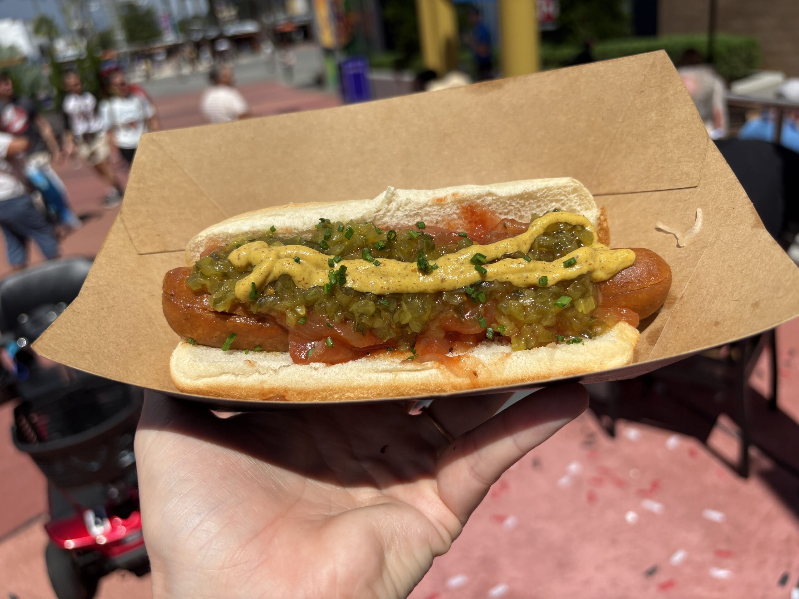 Vegan hot dog from Fat One's Hot Dogs & Italian Ice at Universal CityWalk Orlando