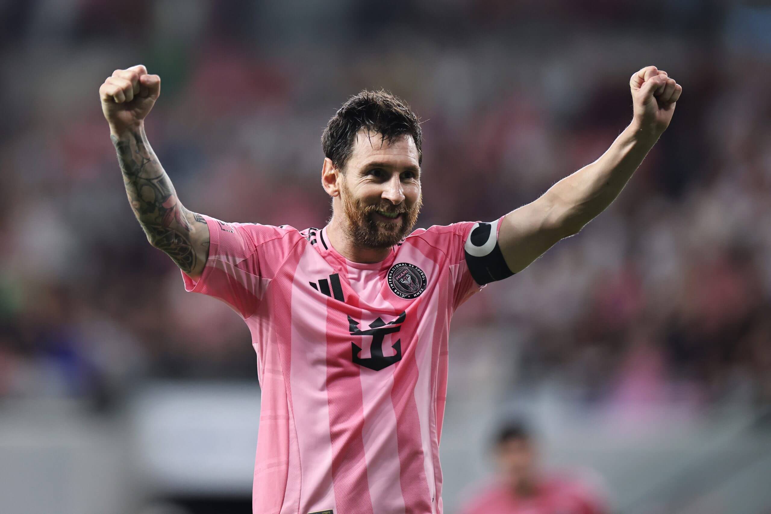 Lionel Messi celebrates a goal against CF Montreal