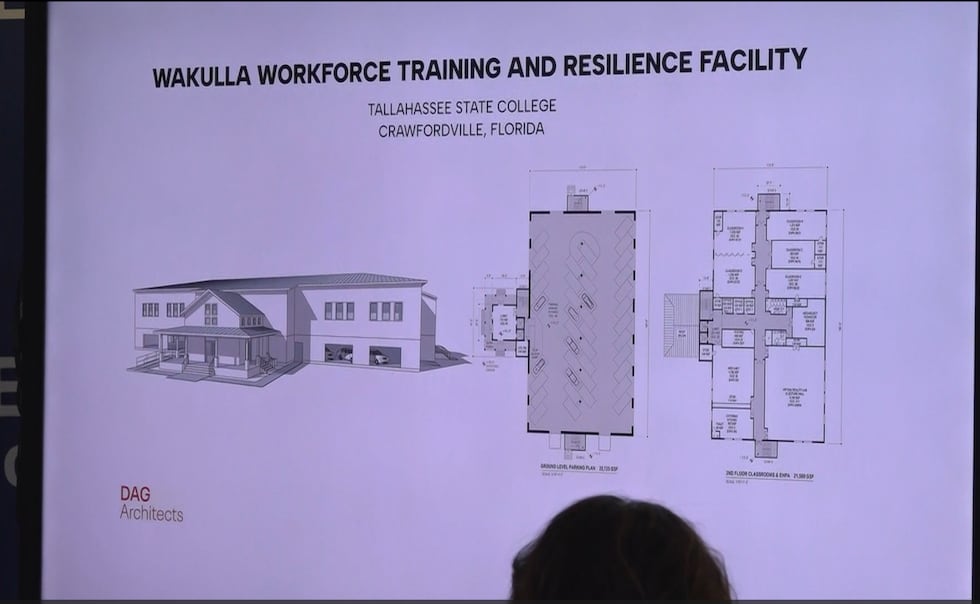 Renderings show a two-story building with classrooms, specialized labs and a healthcare...