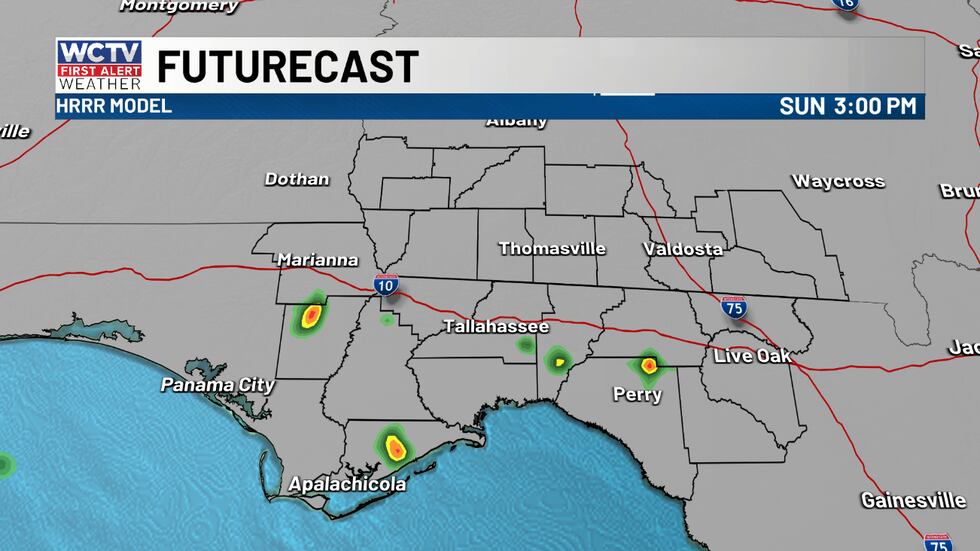 Scattered afternoon showers south of I-10.