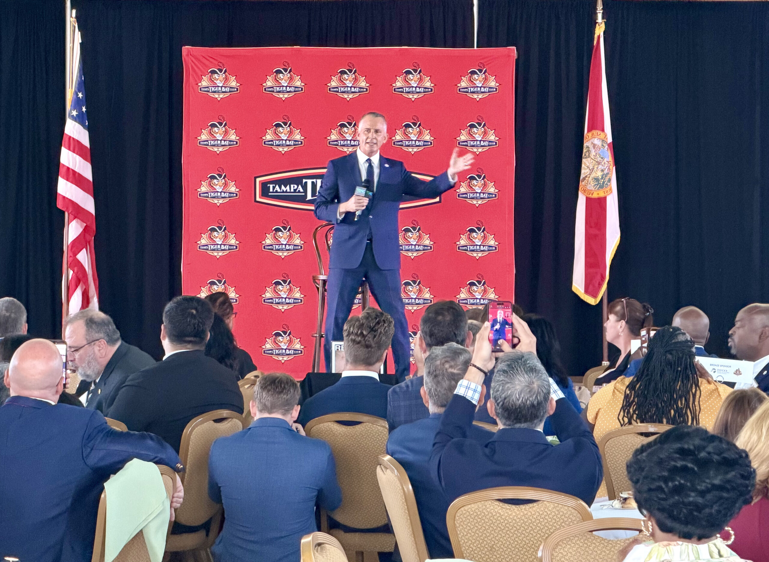 Democratic gubernatorial candidate David Jolly speaks to attendees at a Tampa Tiger Bay event. Photo by Daria Mironova/WMNF News