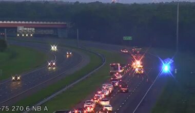 A crash on northbound I-75 near Bruce B. Downs Blvd. closed multiple lanes. That forced one lane of traffic to move along the shoulder. (FDOT)