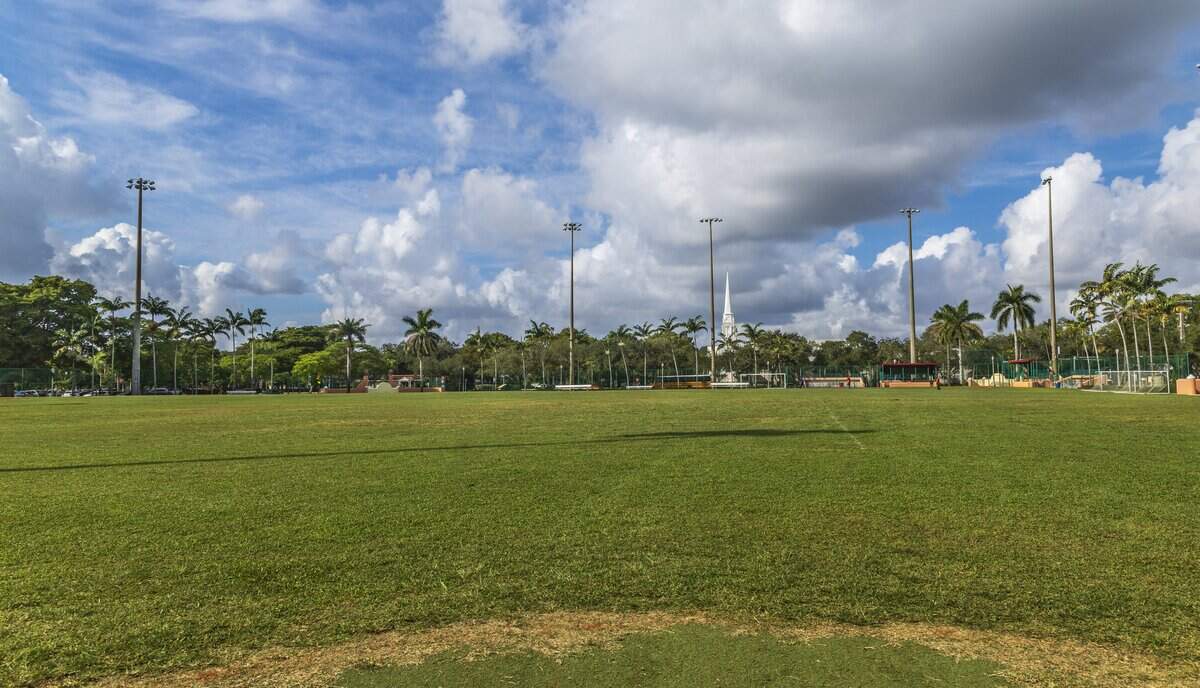 View of the field at the Coral Gables War Memorial Youth Center, 405 University Drive.