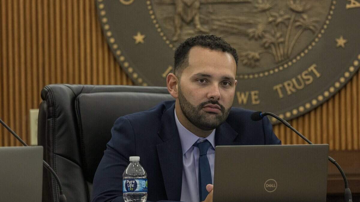 City of Hialeah Mayor Bryan Calvo listens as residents speaks, during a city council meeting at City Hall, in Hialeah, on Tuesday, August 25, 2026.