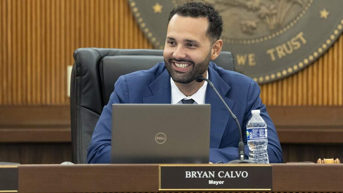 Mayor Bryan Calvo reacts during a budget meeting at Hialeah City Hall on Tuesday, Sept. 22, 2026, in Hialeah, Fla. Residents and library employees attended the meeting to voice their concerns about the city's proposal to renovate the John F. Kennedy Library.